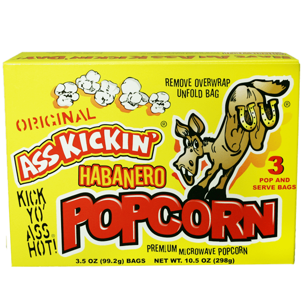 Ass Kickin Habanero Popcorn 3 Pack in yellow