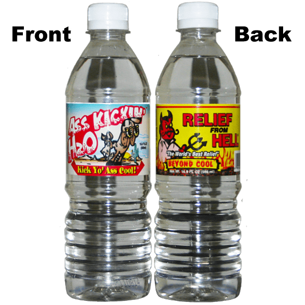 Front and back view of the water bottles